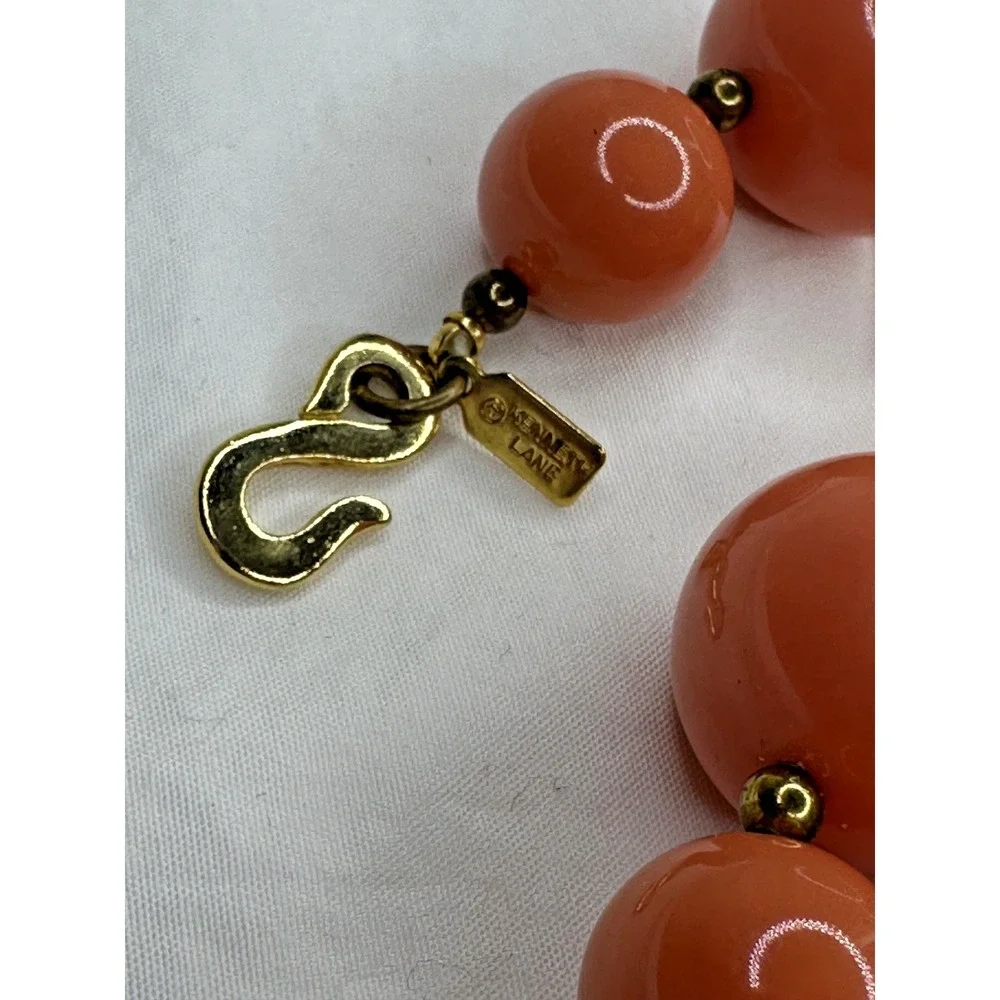 Kenneth J Lane necklace Beaded Orange Chunky Round Gold Tone Long 28" VTG - Picture 2 of 9